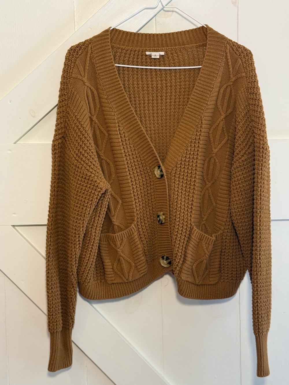 a.n.a. A New Approach Size M Brown Cable Knit Cardigan Sweater Pockets